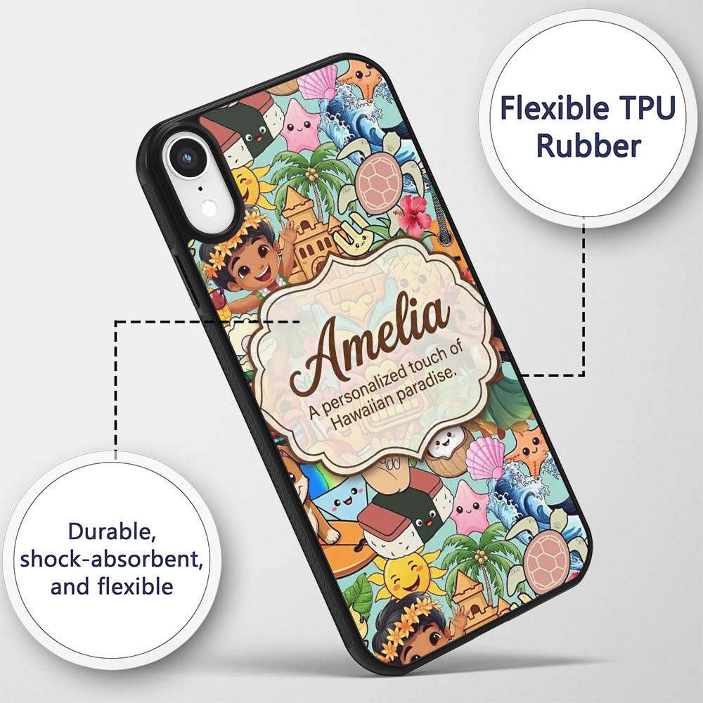 Cute Hawaiian Kids Tiki Mask Decorative Design Custom Name Protective Phone Case Mobile Cover Durable Everyday Smartphone Shock Resistant
