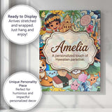 Personalised Name Cute Hawaiian Kids Tiki Custom  Unique Gift Idea Elegant Feature Canvas Wall Art Print Decor Picture Ready to Hang