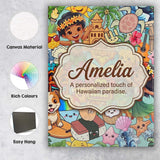Personalised Name Cute Hawaiian Kids Tiki Custom  Unique Gift Idea Elegant Feature Canvas Wall Art Print Decor Picture Ready to Hang