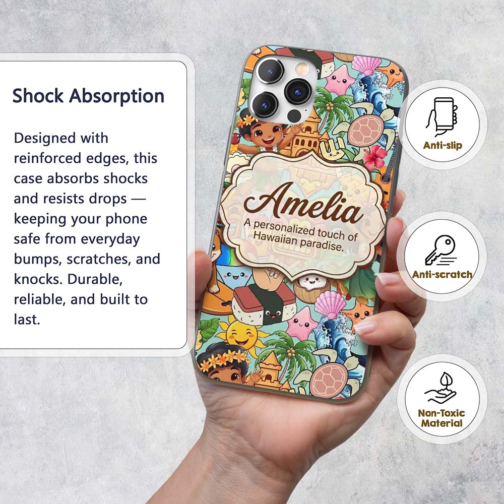 Cute Hawaiian Kids Tiki Mask Decorative Design Custom Name Protective Phone Case Mobile Cover Durable Everyday Smartphone Shock Resistant