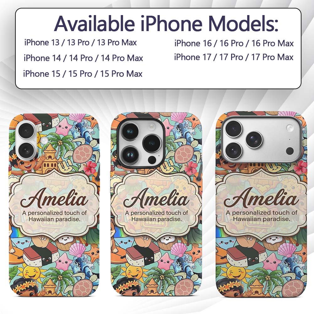 Cute Hawaiian Kids Tiki Mask Decorative Design Custom Name Protective Phone Case Mobile Cover Durable Everyday Smartphone Shock Resistant