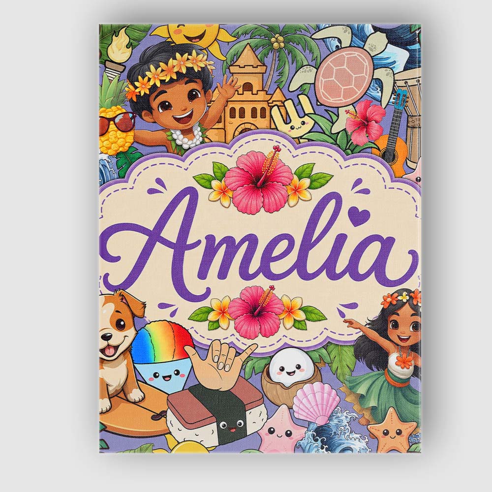 Personalised Name Cute Hawaiian Kids Tiki Custom  Unique Gift Idea Elegant Feature Canvas Wall Art Print Decor Picture Ready to Hang