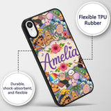 Cute Hawaiian Kids Tiki Mask Pineapple Seamless Custom Name Protective Phone Case Mobile Cover Durable Everyday Smartphone Shock Resistant