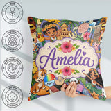 Custom Name Cute Hawaiian Kids Tiki Mask Pineapple Seamless Name Square Filled Cushion Throw Pillow Sofa Bed Home Decor Zip Washable UK Made