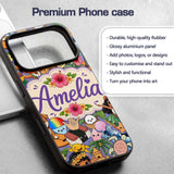 Cute Hawaiian Kids Tiki Mask Pineapple Seamless Custom Name Protective Phone Case Mobile Cover Durable Everyday Smartphone Shock Resistant