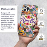 Cute Hawaiian Kids Tiki Mask Pineapple Seamless Custom Name Protective Phone Case Mobile Cover Durable Everyday Smartphone Shock Resistant