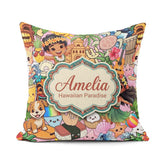 Custom Name Hawaiian Kids Tiki Mask Pineapple Beach Fun Seamless Square Filled Cushion Throw Pillow Sofa Bed Home Decor Zip Washable UK Made
