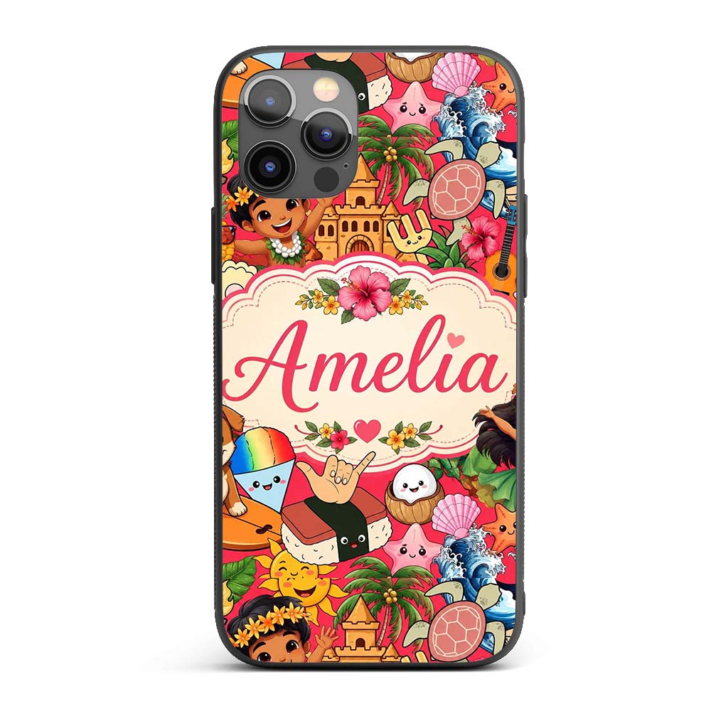 Hawaiian Kids Tiki Mask Pineapple Beach Fun Red Custom Name Protective Phone Case Mobile Cover Durable Everyday Smartphone Shock Resistant
