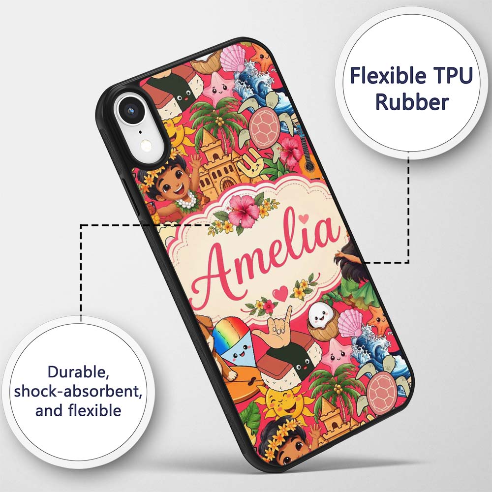 Hawaiian Kids Tiki Mask Pineapple Beach Fun Red Custom Name Protective Phone Case Mobile Cover Durable Everyday Smartphone Shock Resistant