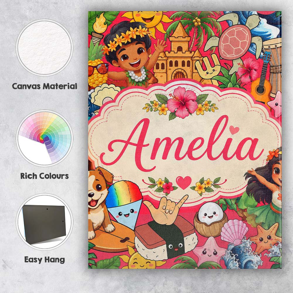 Personalised Name Hawaiian Kids Tiki Mask Custom  Unique Gift Idea Elegant Feature Canvas Wall Art Print Decor Picture Ready to Hang