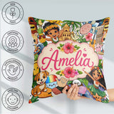 Custom Name Hawaiian Kids Tiki Mask Pineapple Beach Fun Seamless Square Filled Cushion Throw Pillow Sofa Bed Home Decor Zip Washable UK Made
