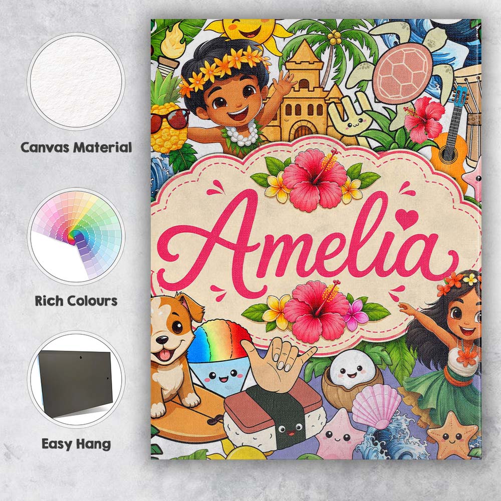 Personalised Name Hawaiian Kids Tiki Mask Custom  Unique Gift Idea Elegant Feature Canvas Wall Art Print Decor Picture Ready to Hang