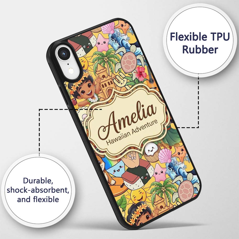Hawaiian Kids Tiki Mask Pineapple Printed Design Custom Name Protective Phone Case Mobile Cover Durable Everyday Smartphone Shock Resistant