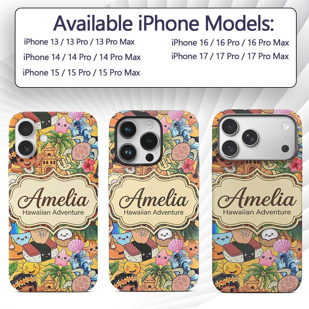 Hawaiian Kids Tiki Mask Pineapple Printed Design Custom Name Protective Phone Case Mobile Cover Durable Everyday Smartphone Shock Resistant