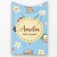 Cute Hawaiian Girl Hula Dance Coconut Shell Blue Background  Personalised Custom Name Super Soft Fleece Blanket Bed Sofa Throw