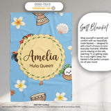 Cute Hawaiian Girl Hula Dance Coconut Shell Blue Background  Personalised Custom Name Super Soft Fleece Blanket Bed Sofa Throw