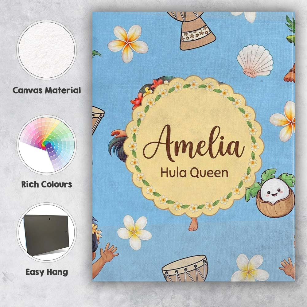 Personalised Name Cute Hawaiian Girl Hula Custom  Unique Gift Idea Elegant Feature Canvas Wall Art Print Decor Picture Ready to Hang