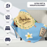 Cute Hawaiian Girl Hula Dance Coconut Shell Blue Background  Personalised Custom Name Super Soft Fleece Blanket Bed Sofa Throw