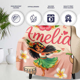 Cute Hawaiian Girl Hula Dance Coconut Shell Beige Background  Personalised Custom Name Super Soft Fleece Blanket Bed Sofa Throw