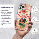 Cute Hawaiian Girl Hula Dance Coconut Shell Beige Custom Name Protective Phone Case Mobile Cover Durable Everyday Smartphone Shock Resistant