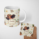 Personalized Custom Name Cute Hawaiian Girl Hula Dance Coconut Shell Cream Background 11oz Ceramic Coffee Tea Mug White Large Handle