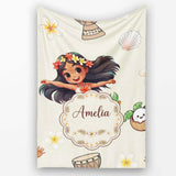 Cute Hawaiian Girl Hula Dance Coconut Shell Cream Background  Personalised Custom Name Super Soft Fleece Blanket Bed Sofa Throw