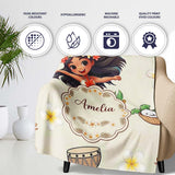 Cute Hawaiian Girl Hula Dance Coconut Shell Cream Background  Personalised Custom Name Super Soft Fleece Blanket Bed Sofa Throw