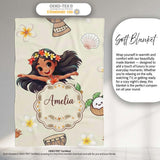Cute Hawaiian Girl Hula Dance Coconut Shell Cream Background  Personalised Custom Name Super Soft Fleece Blanket Bed Sofa Throw