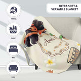 Cute Hawaiian Girl Hula Dance Coconut Shell Cream Background  Personalised Custom Name Super Soft Fleece Blanket Bed Sofa Throw