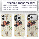 Cute Hawaiian Girl Hula Dance Coconut Shell Cream Custom Name Protective Phone Case Mobile Cover Durable Everyday Smartphone Shock Resistant