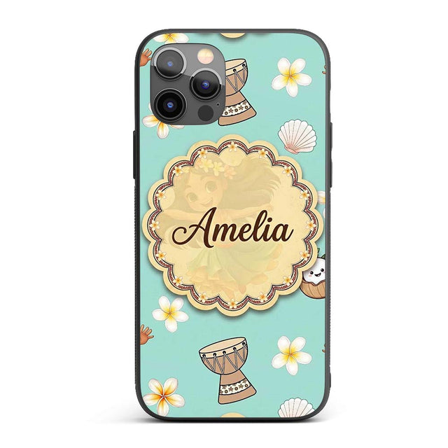 Cute Hawaiian Girl Hula Dance Coconut Shell Teal Custom Name Protective Phone Case Mobile Cover Durable Everyday Smartphone Shock Resistant