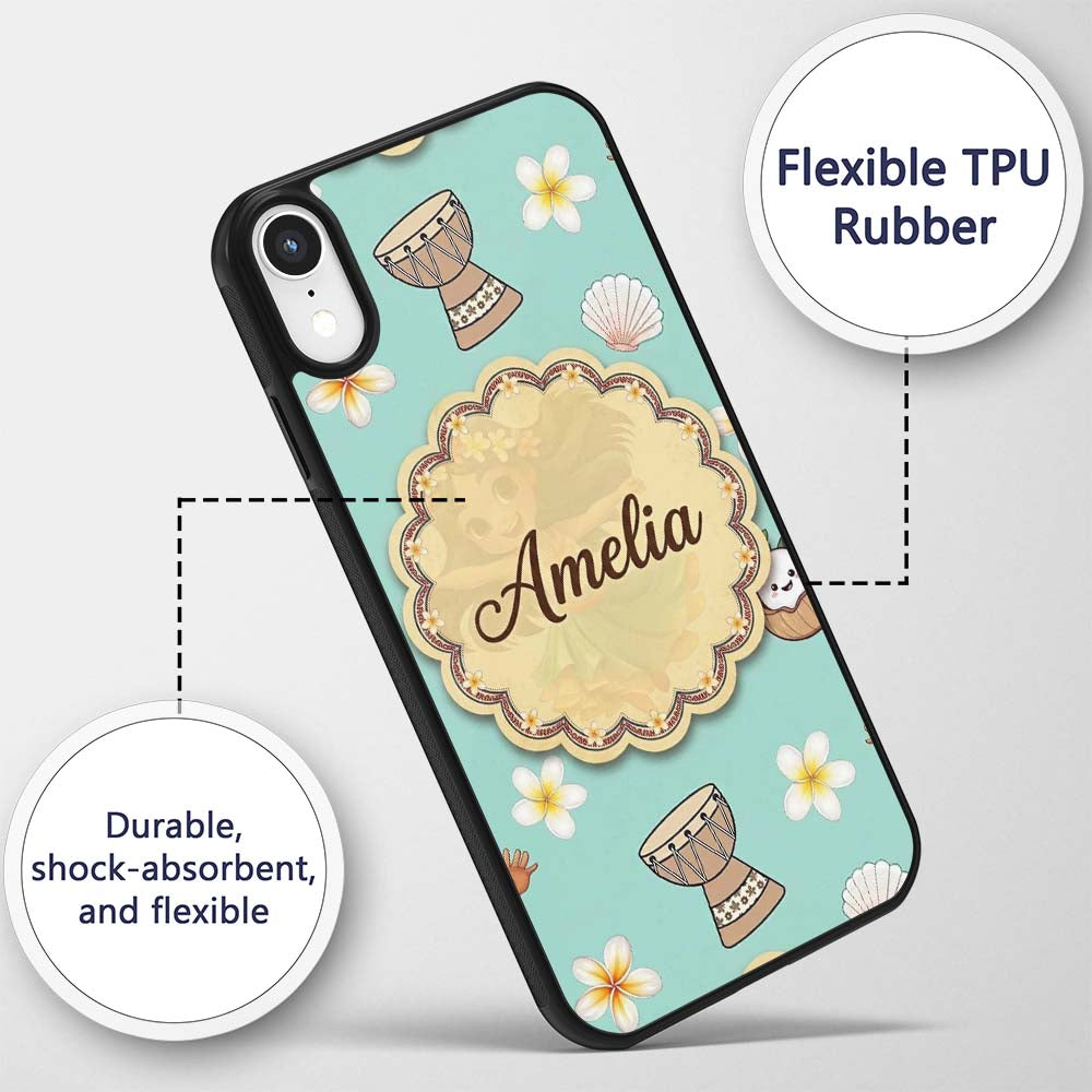 Cute Hawaiian Girl Hula Dance Coconut Shell Teal Custom Name Protective Phone Case Mobile Cover Durable Everyday Smartphone Shock Resistant