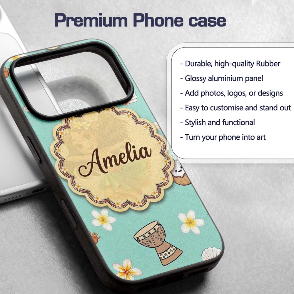 Cute Hawaiian Girl Hula Dance Coconut Shell Teal Custom Name Protective Phone Case Mobile Cover Durable Everyday Smartphone Shock Resistant