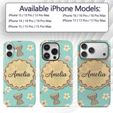 Cute Hawaiian Girl Hula Dance Coconut Shell Teal Custom Name Protective Phone Case Mobile Cover Durable Everyday Smartphone Shock Resistant