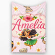 Cute Hawaiian Girl Hula Dance Coconut Shell Pink Background  Personalised Custom Name Super Soft Fleece Blanket Bed Sofa Throw
