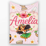 Cute Hawaiian Girl Hula Dance Coconut Shell Pink Background  Personalised Custom Name Super Soft Fleece Blanket Bed Sofa Throw