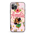 Cute Hawaiian Girl Hula Dance Coconut Shell Pink Custom Name Protective Phone Case Mobile Cover Durable Everyday Smartphone Shock Resistant