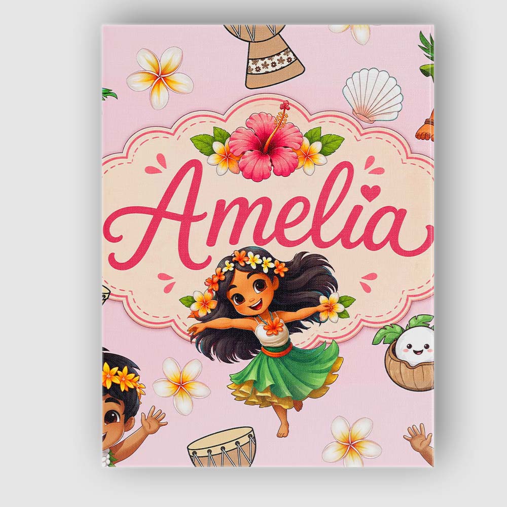 Personalised Name Cute Hawaiian Girl Hula Custom  Unique Gift Idea Elegant Feature Canvas Wall Art Print Decor Picture Ready to Hang