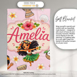 Cute Hawaiian Girl Hula Dance Coconut Shell Pink Background  Personalised Custom Name Super Soft Fleece Blanket Bed Sofa Throw
