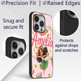 Cute Hawaiian Girl Hula Dance Coconut Shell Pink Custom Name Protective Phone Case Mobile Cover Durable Everyday Smartphone Shock Resistant