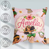 Custom Name Cute Hawaiian Girl Hula Dance Shell Pink Background Square Filled Cushion Throw Pillow Sofa Bed Home Decor Zip Washable UK Made