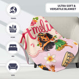 Cute Hawaiian Girl Hula Dance Coconut Shell Pink Background  Personalised Custom Name Super Soft Fleece Blanket Bed Sofa Throw