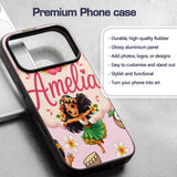 Cute Hawaiian Girl Hula Dance Coconut Shell Pink Custom Name Protective Phone Case Mobile Cover Durable Everyday Smartphone Shock Resistant