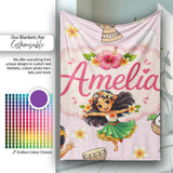 Cute Hawaiian Girl Hula Dance Coconut Shell Pink Background  Personalised Custom Name Super Soft Fleece Blanket Bed Sofa Throw