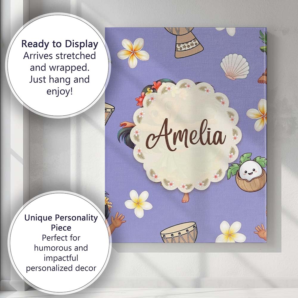Personalised Name Cute Hawaiian Girl Hula Custom  Unique Gift Idea Elegant Feature Canvas Wall Art Print Decor Picture Ready to Hang