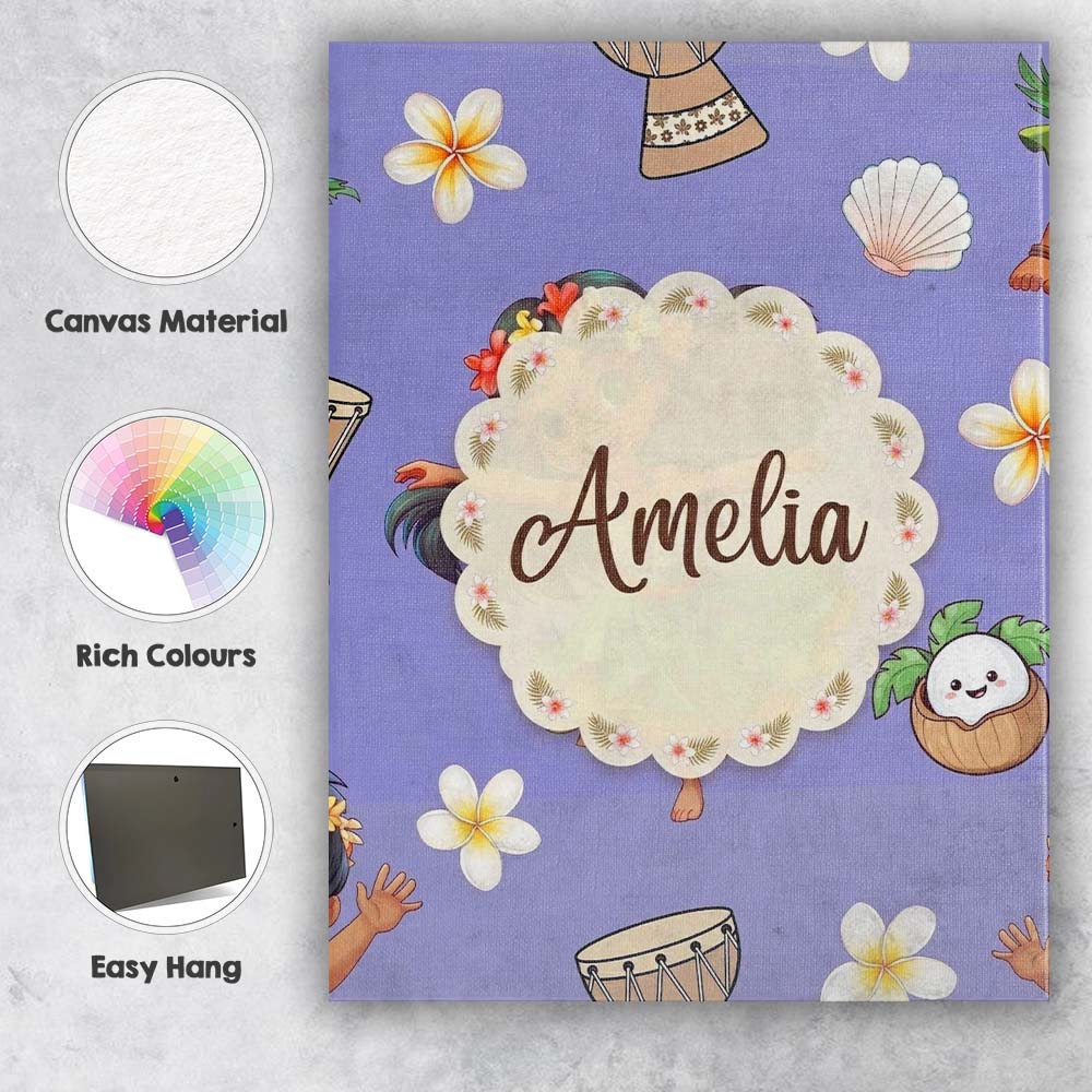 Personalised Name Cute Hawaiian Girl Hula Custom  Unique Gift Idea Elegant Feature Canvas Wall Art Print Decor Picture Ready to Hang