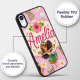 Cute Hawaiian Girl Hula Dance Coconut Shell Rose Custom Name Protective Phone Case Mobile Cover Durable Everyday Smartphone Shock Resistant