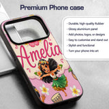 Cute Hawaiian Girl Hula Dance Coconut Shell Rose Custom Name Protective Phone Case Mobile Cover Durable Everyday Smartphone Shock Resistant