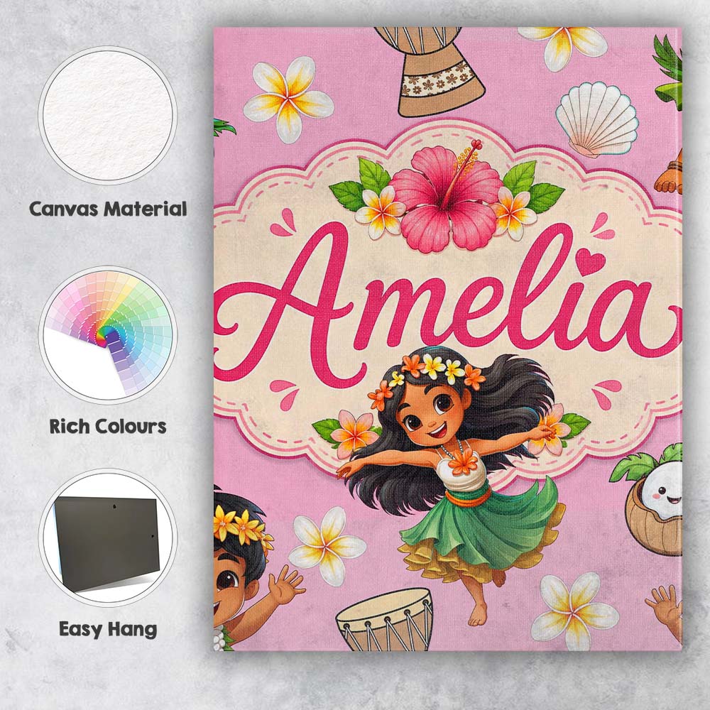 Personalised Name Cute Hawaiian Girl Hula Custom  Unique Gift Idea Elegant Feature Canvas Wall Art Print Decor Picture Ready to Hang