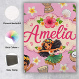 Personalised Name Cute Hawaiian Girl Hula Custom  Unique Gift Idea Elegant Feature Canvas Wall Art Print Decor Picture Ready to Hang